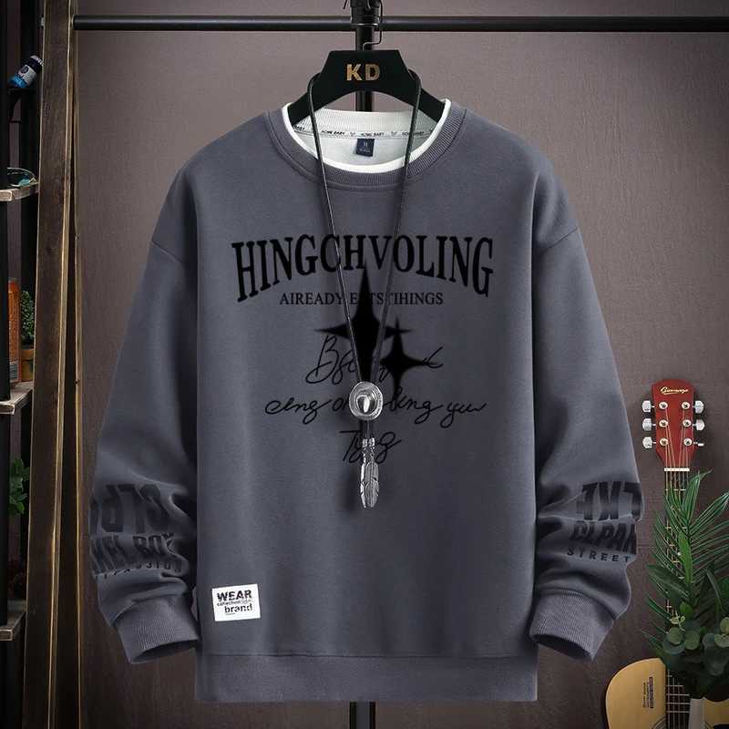 Autumn Mens Sweatshirt Retro printed Long Sleeve T-shirt Fashion Mens Clothing Khaki O Neck Harajuku Exclusive Design Top New LX241011