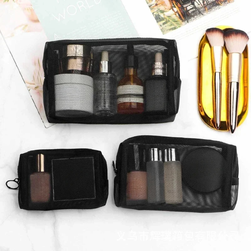 1 piece of transparent mesh zipper makeup bag a must-have organizer for women fashionable small black makeup bag makeup bag 241008