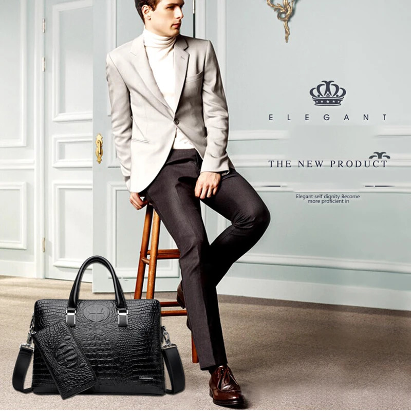Briefcase men PU leather handbag laptop 14 computer men messenger bag husband 241008