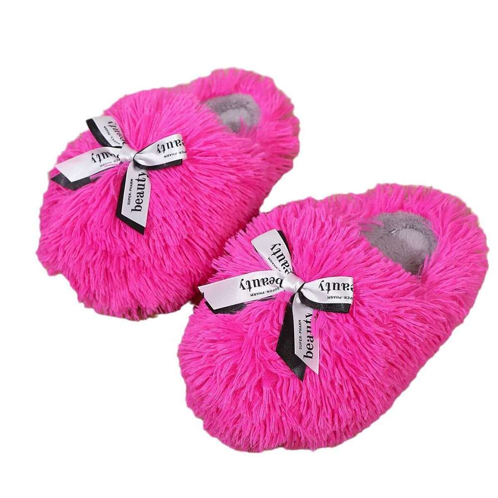 Women cotton slippers Velvet slippers Winter New Imitation Tan Sheep Long Hair Warm Women's Cotton Slippers Butterfly Knot Home Indoor