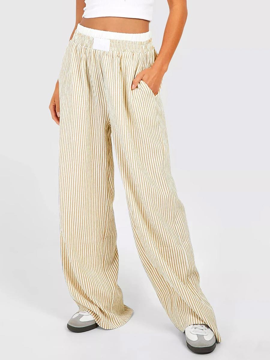 Y2k Striped Wide Leg Pants: Comfy Pinstripe Lounge Bottoms For Women's Street Style