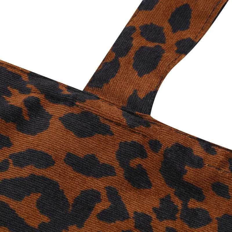 Classic Leopard Printing Top Handle Handbag Womens Corduroy Shopping Bag Large Capacity Book Handbag Womens Casual Shoulder Bag Y241011