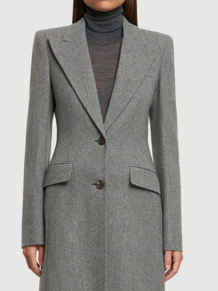 LGRQ Womens Long Wool Coat with Open Collar and Single Chest A-line Ruffle Elegant Coat Autumn Trendy Clothing 241011