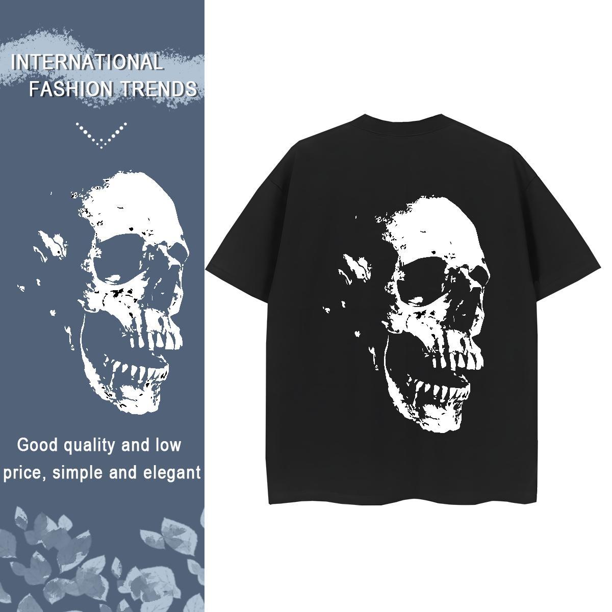 Fashion T Shirts Women 230g Cotton Round Neck Short Sleeve Street Wear skull Women Tees Brand Oversized Clothings