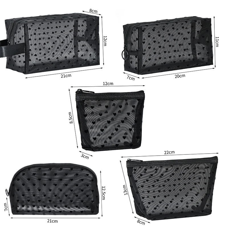 Heart shaped transparent mesh makeup bag multifunctional and portable womens cosmetics storage bag womens toilet lipstick organizer bag 241008