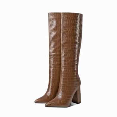 Crocodile Long Fashion Boots For Women With Pointed Toes Slim High Heels High-heeled Boots Fashion Boots Martin Boots Large 240826