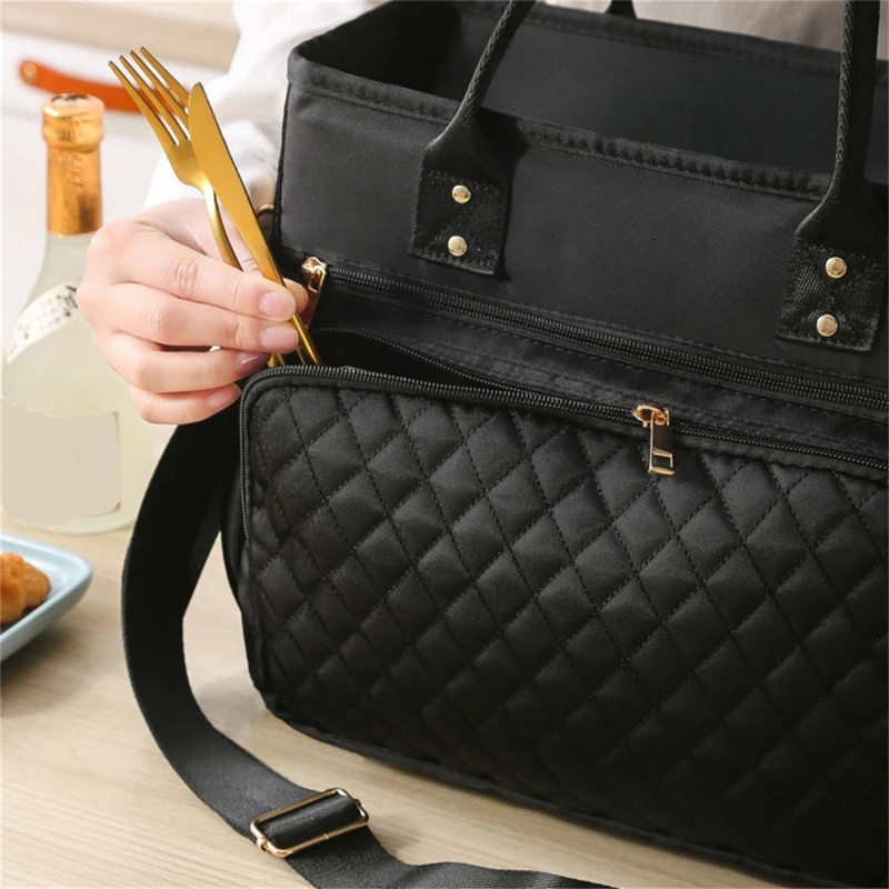 Large capacity fashionable bento work lunch insulated waterproof portable storage bag travel picnic handbag 241008 6332 4
