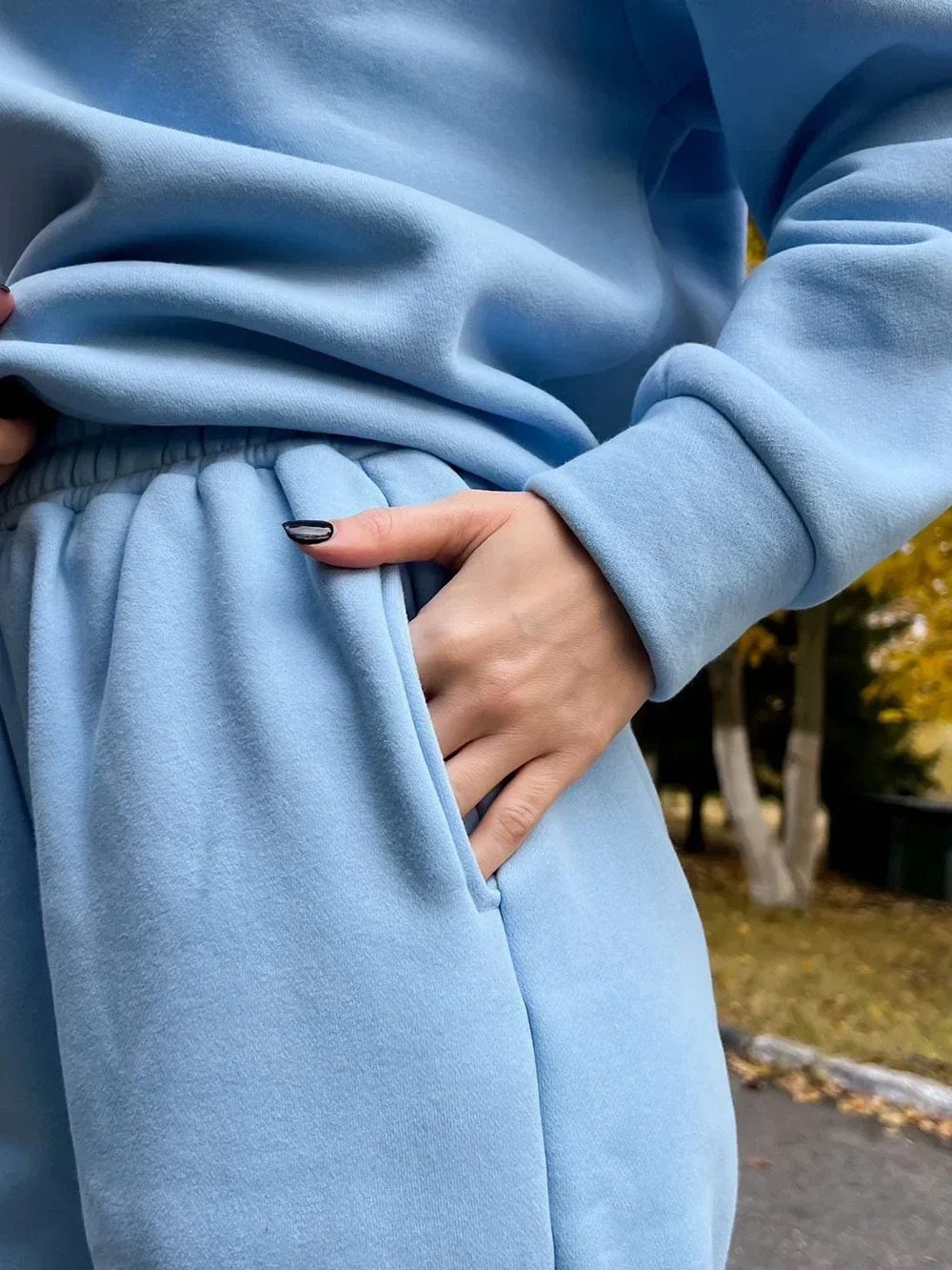 Sports womens warm track and field clothes winter cotton wool twopiece set harem Trouser velvet zipper hooded sweatshirt 241008