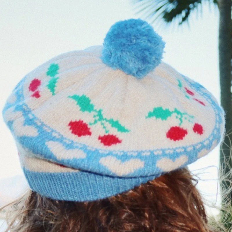 Autumn Winter Girls Knitted Cardigan Childrens Christmas Knitted Hat Baby Red Strawberry Beret Childrens Christmas Clothing 241008