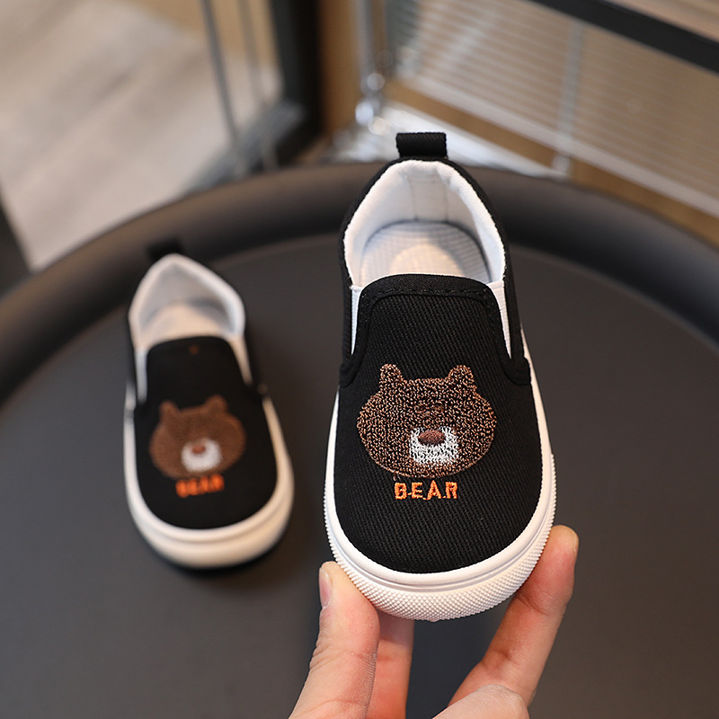 Cute Bear Strawberry Kids Canvas Shoes Children School Slip-on Sneakers Happysteps Unisex Boy Girl Flat Casual Shoes 20-31 sizes