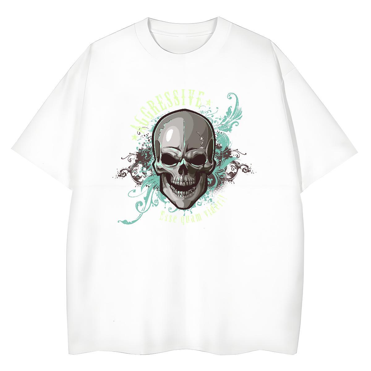 Fashion New Women T Shirts 230g Pure Cotton Breathable Crew Neck Home Outdoor skull Lady T shirt Nice Oversized L-4XL Clothes Shirt