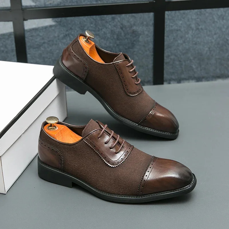 Mens Brogo Business Professional Shoes Suede Elegant Gentlemens Shoes British Style Wedding Black Dance Shoes 241007