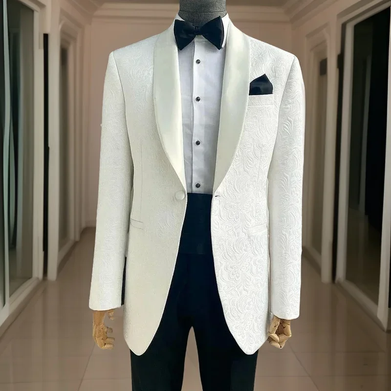 Floral Wedding Tuxedo For Groom 2 Pcs Custom Men Suits Shawl Lapel Fashion Jacket With Pants (Blazer + Trousers) 2025