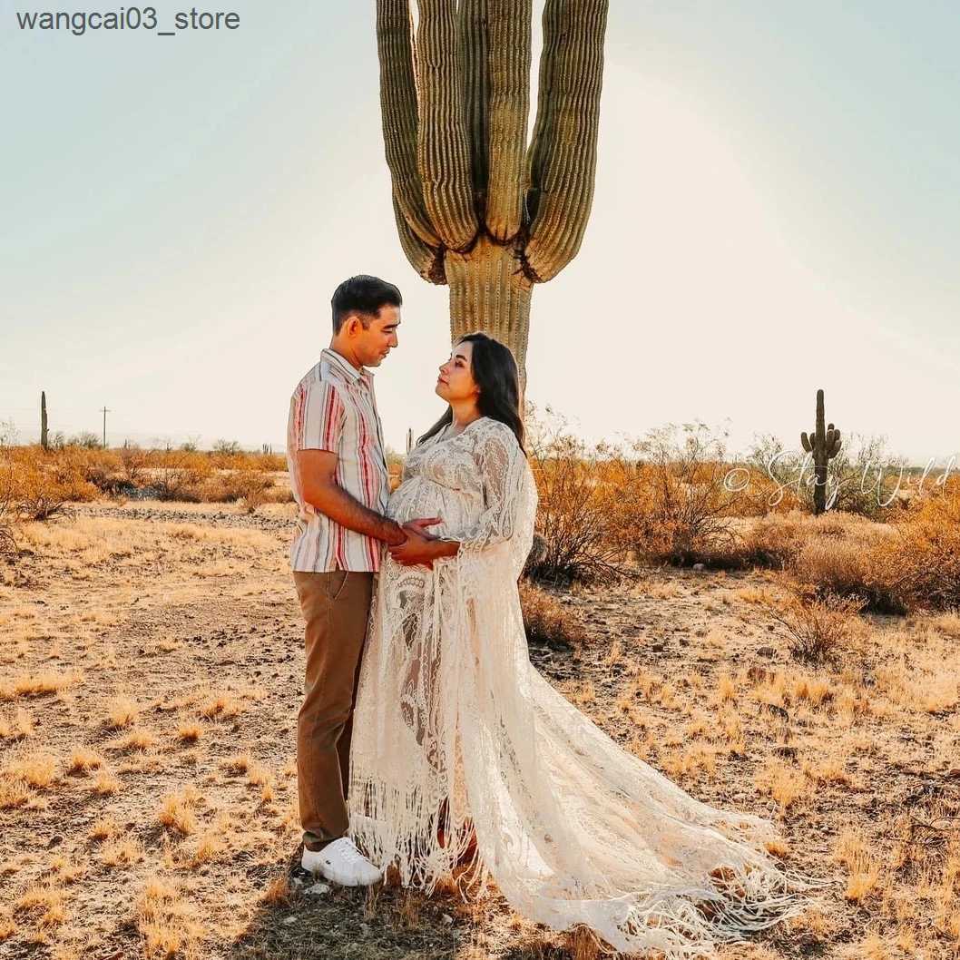 Maternity Dresses Vintage Lace Boho Maternity Photography Dresses V-neck Bohemian Pregnancy Outfit Photoshoot Session Dress L240910