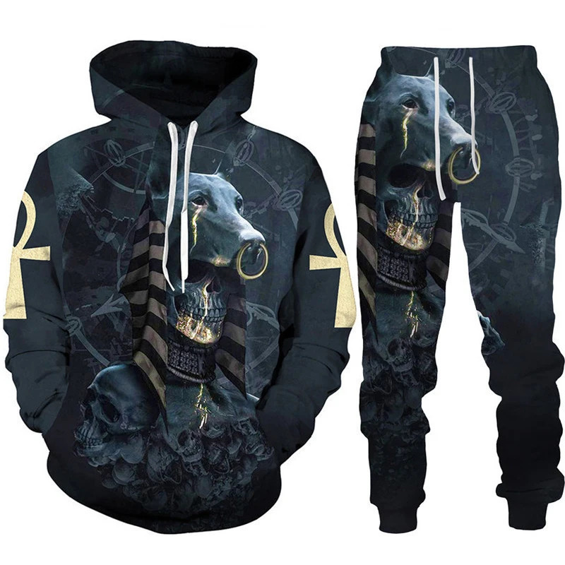 Horus-Style 3D Printed Tracksuit Set: Men's Hooded Sweatshirt & Pants in Oversized Casual Streetwear