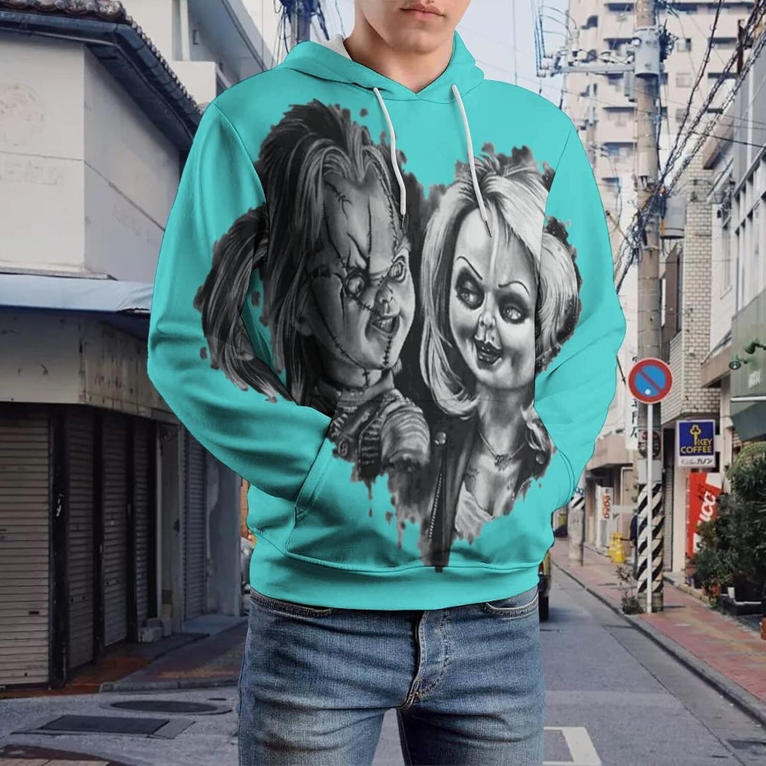 Hoodie for Mens Womens ZHANGXM Mens Long Sleeve Chucky 3D Horror Print Hoodie Spring and Autumn Blouse Graphic keep warm