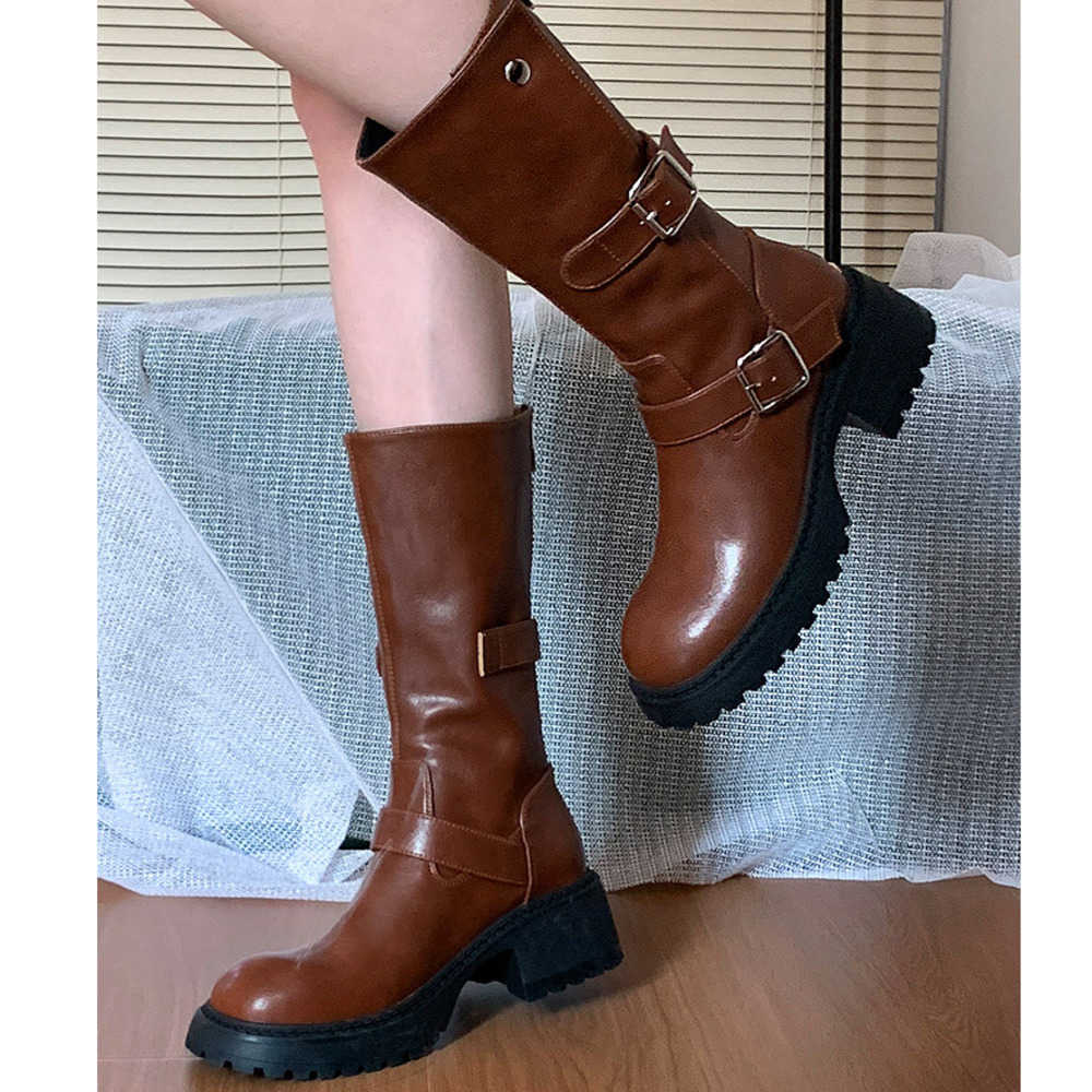 British Style Martin Boots For Women Mid Fashion Boots Autumn And Winter Martin Boots Long Boots For Women 240826
