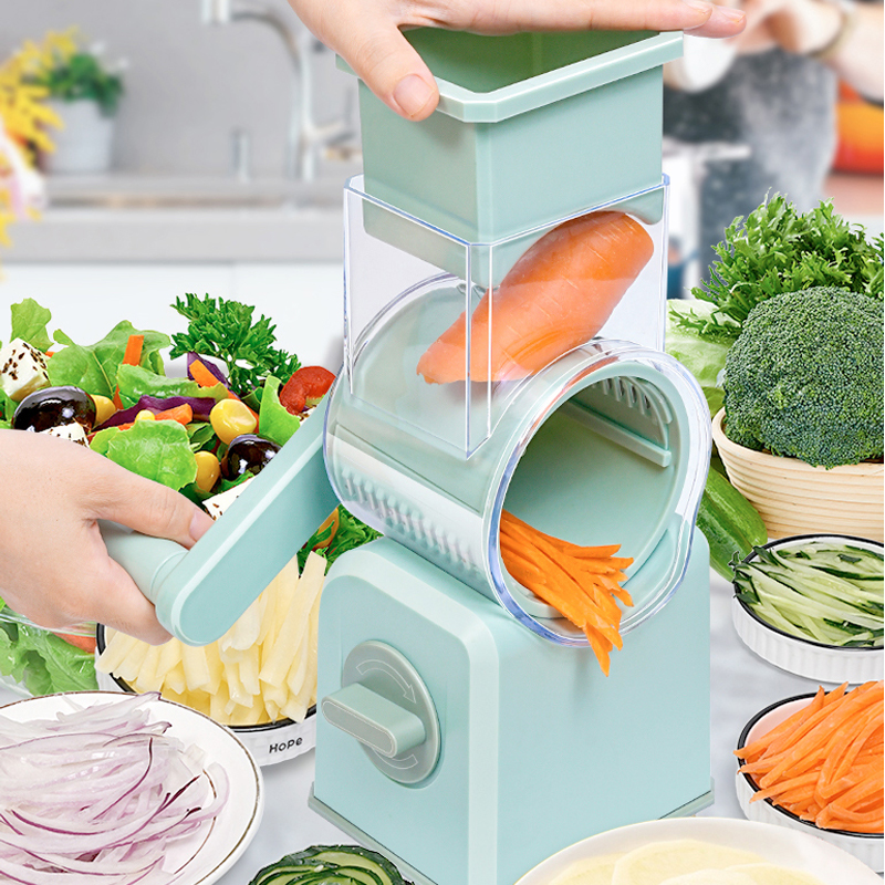 Rotary Cheese Grater Shredder Multifunction 3 in 1 Kitchen Speed Slicer Vegetable Shooter Potato Hashbrown Grinder for Nut Carrot Radish Cucumber