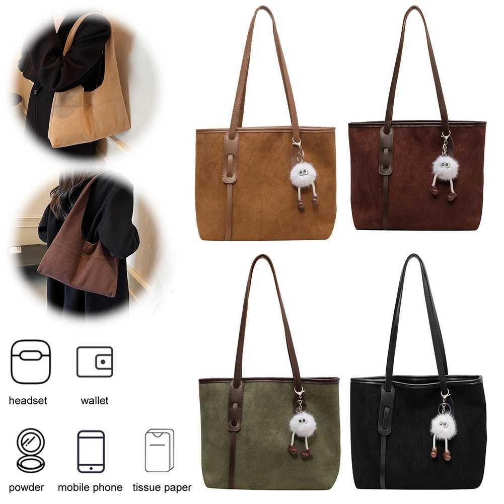 Ladies Suede Large Tote Bag with Inner Pocket Handbag Zipper Closure Purses and Handbags Retro for Work Travel 241011