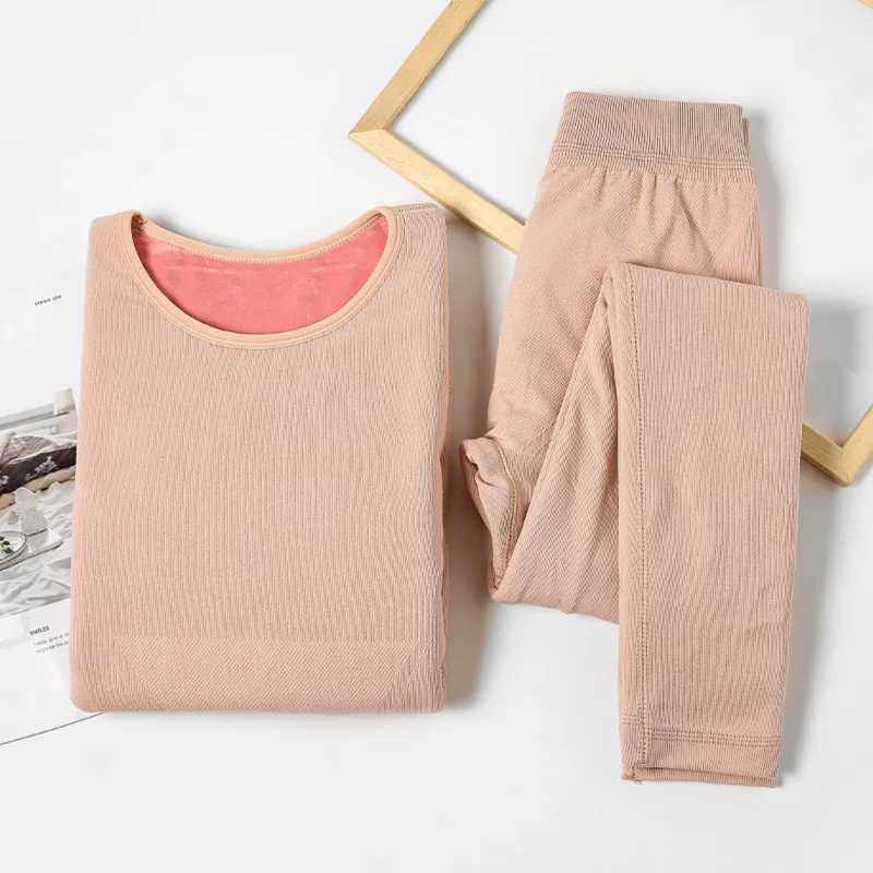 Womens Thermal Underwear Thermal Underwear Women Velvet Thick Winter Clothes Solid Slim Thermo Tops Basic Warm Pants Long Johns Female Second Skin Sui
