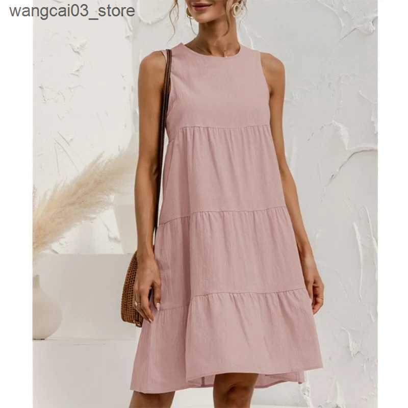 Maternity Dresses Summer Women Vest Dress Cotton O-Neck Sleeveless Solid Midi Tank Dresses Stitching Large Swing Casual Loose Sundress Vestidos L24091