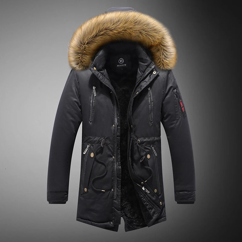 Winter fur hooded jacket mens military fur lining thick warm windproof jacket mens high-quality outdoor tactical Parka jacket 241007