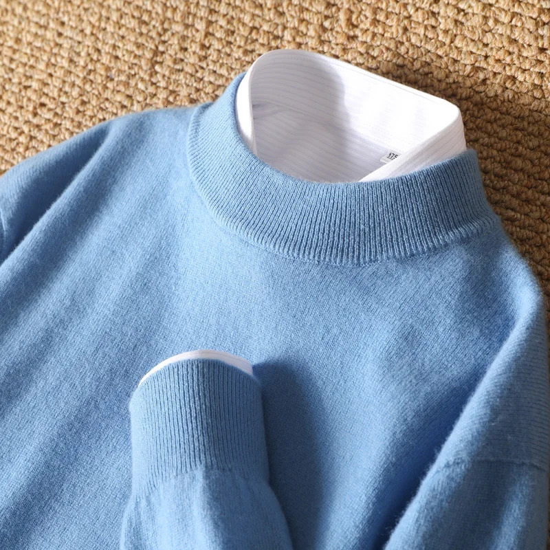 DjzDsm Mens Half High Collar 100% Pure Wool Sweater Mens Casual Outdoor Jacket Loose Large Size Knitted Pullovers Tops 241007