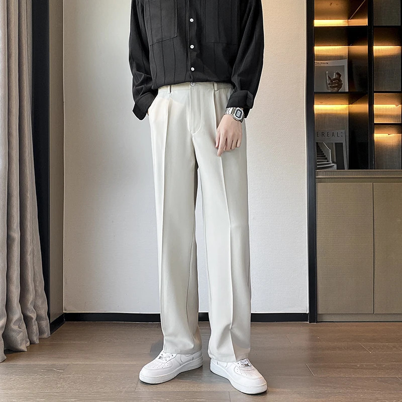 Spring and summer mens pants wide leg Trousers fashionable streetwear solid stretch waist oversized black 241010