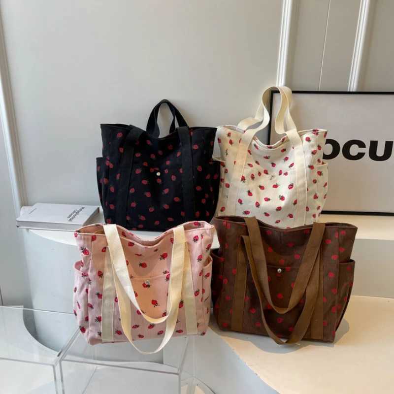 Corduroy handbag Minimalist Underarm womens large capacity casual shoulder bag student classroom notebook bag Y241011