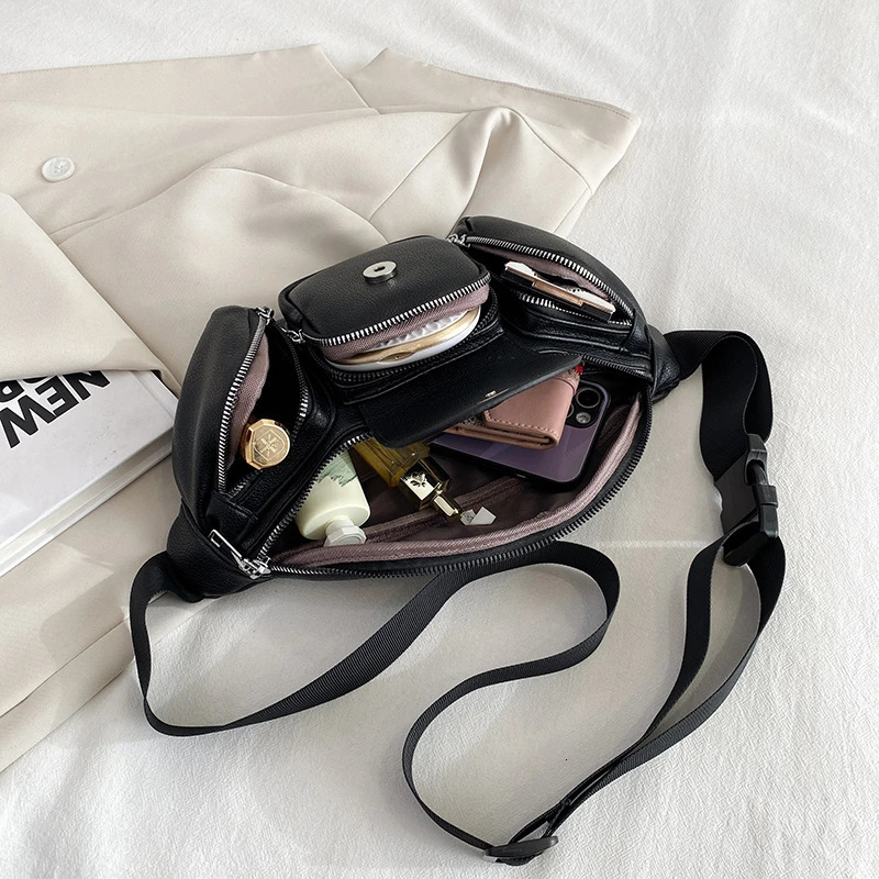 Multi functional womens waist bag Pu leather cross body luggage travel mobile wallet womens Fanny bag large capacity belt bag 241008