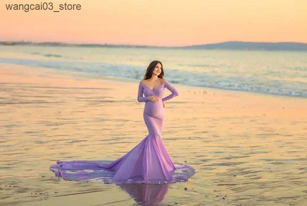 Maternity Dresses Maternity Dresses For Long sleeve V-neck Maternity Photography Props black Dresses pink Pregnant Women Clothes Pregnancy Dress L2409