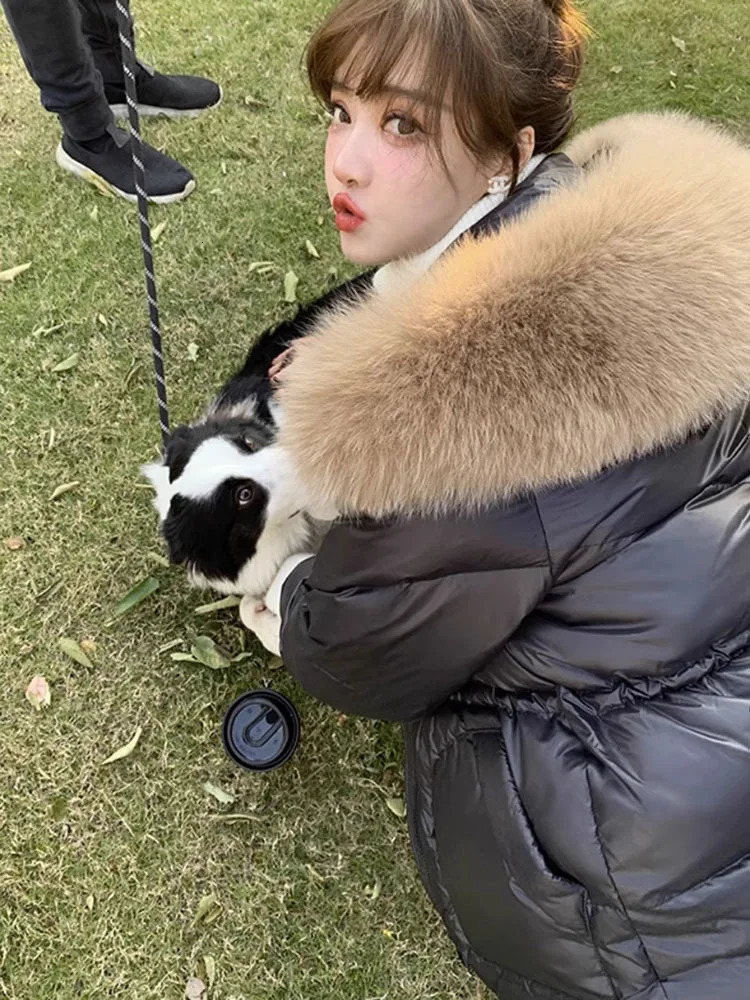 large real fox fur hooded winter inflatable feather jacket for women warm 90% white duck down jacket waterproof Parka 241007