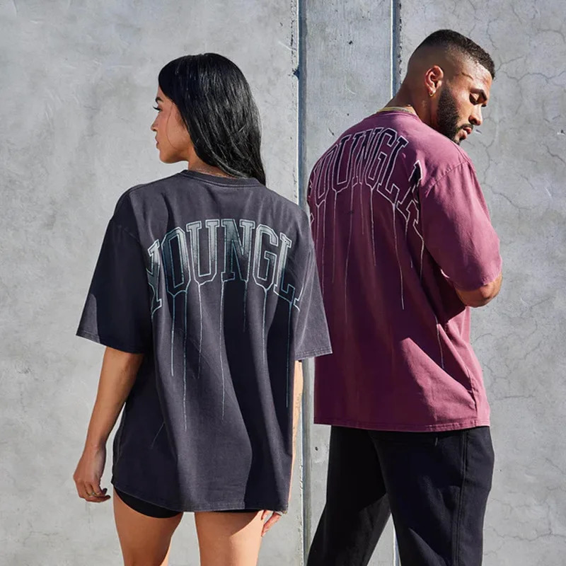 Mens short sleeved oversized Tshirt cotton loose round neck casual gym sports 241011