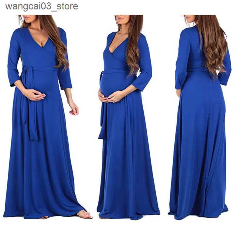 Maternity Dresses 2022 Autumn New Women Pregnant Maternity Nursing Floral Breastfeeding Summer Long Dress V-neck Beach Clothes for Pregnant Women L240