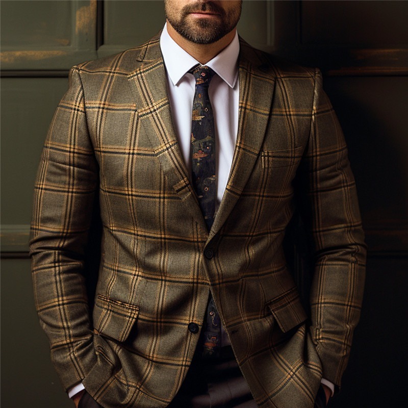 2024 Foreign Trade Men's Casual Suit Four Seasons Spring and Autumn Fashion Printed Double Row Jacket Customization