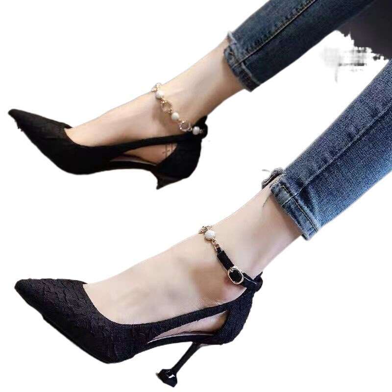 Women high heel shoes dress shoes women leather two colours cusp 5-8cm heels beautiful elegant casual shoes pearl chain trim