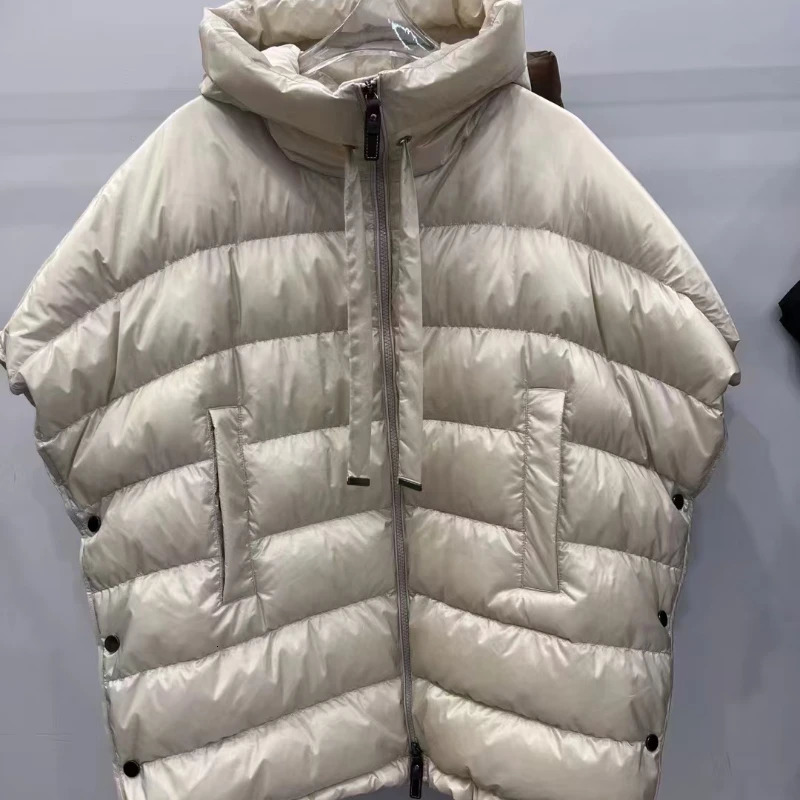 Womens down jacket winter sleeveless inflatable simple casual solid vest thick warm hooded short 241010