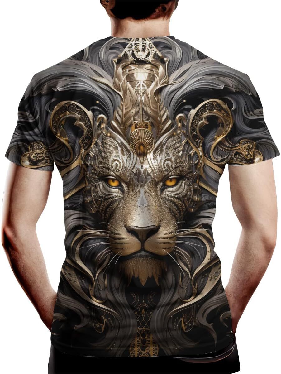 Mens T shirt Lion T-Shirt for Men Muscle Fitness Short Sleeve Lion Printed T-Shirt Personalized Sweatshirt Fashionable graphic tee Casual tops summer 