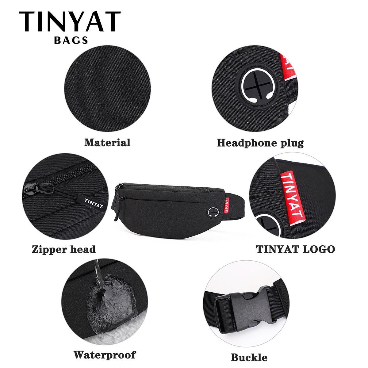 Tinyat mens waist bag wallet casual large phone with bag womens canvas travel phone bag Fanny Banana bag Hip 4 pockets 241008