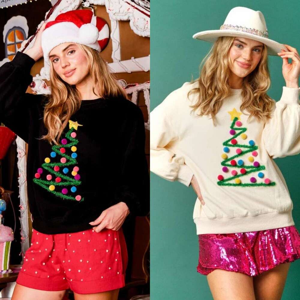 2024 Autumn New Women's Christmas Tree Long Sleeve Top Loose Casual Versatile Hoodie