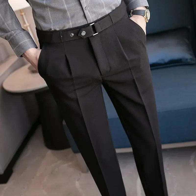 Mens summer pants ultrathin fit 9piece cut business straight elastic social custom mens tight Trousers Tressed Stretch Formal 241010