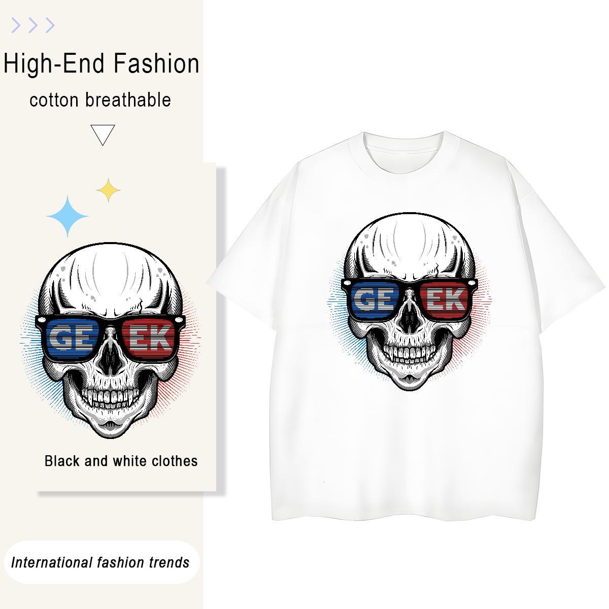 Casual New T Shirts Women 230g Cotton Breathable Short Sleeve Street Casual skull Woman Tshirt Popular Anime Print Tshirts