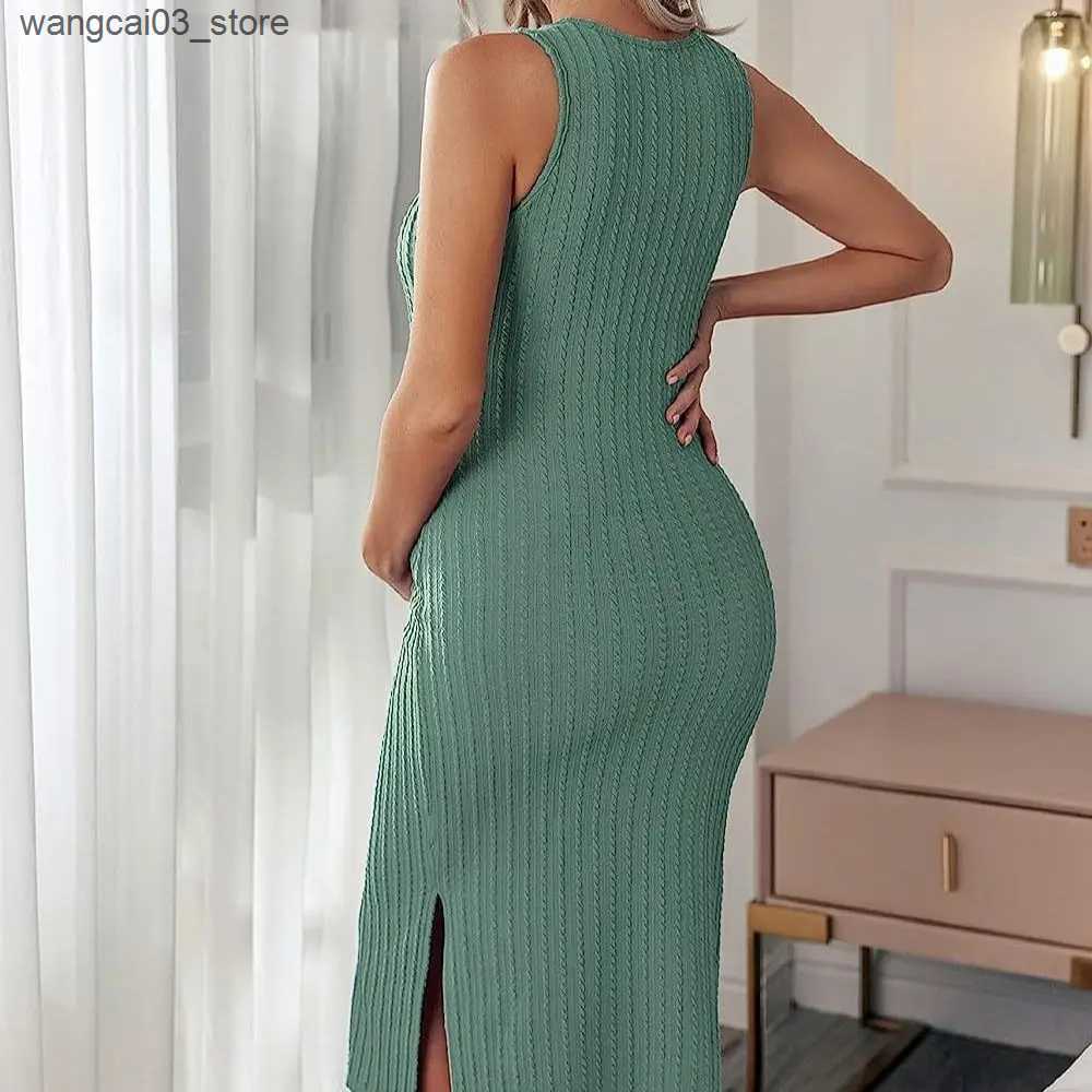 Maternity Dresses Womens Maternity Dress Rib Knit Sleeveless Tank Side Slit Bodycon Dresses Pregnancy Clothes S-XXL L240910 L240910