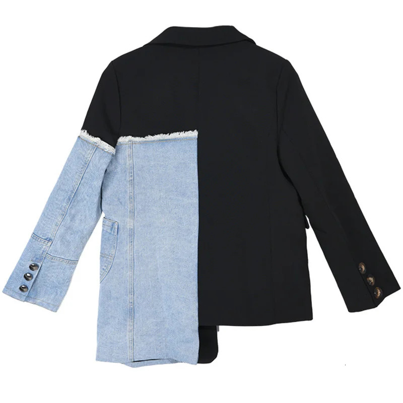 Lanmrem Spring Loose Jacket Spliced Denim Jacket Irregular Single Chest Colorful Jacket Womens Fashion Jacket 2A04505 240930