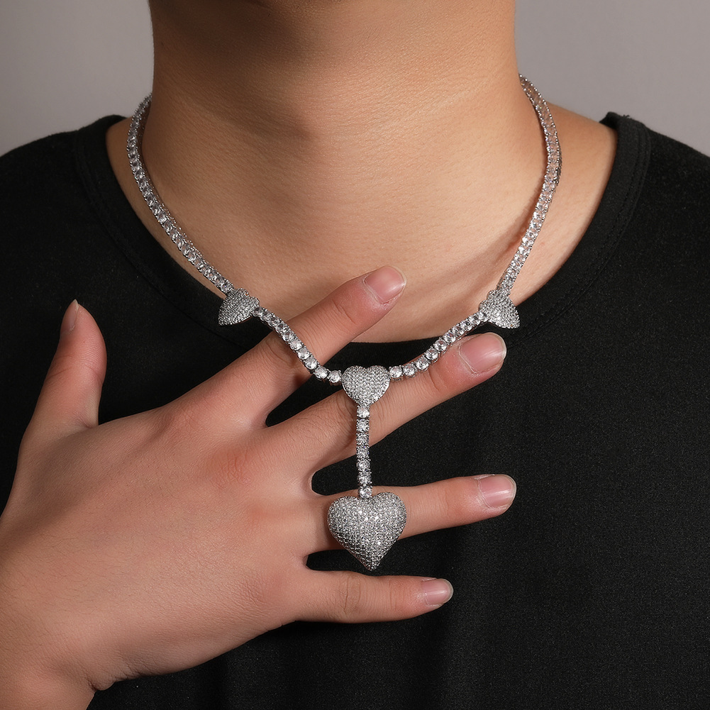 Hip Hop Love Heart Pendant Necklace 5A Zircon with Tennis Chain Jewelry 18K Real Gold Plated Jewelry