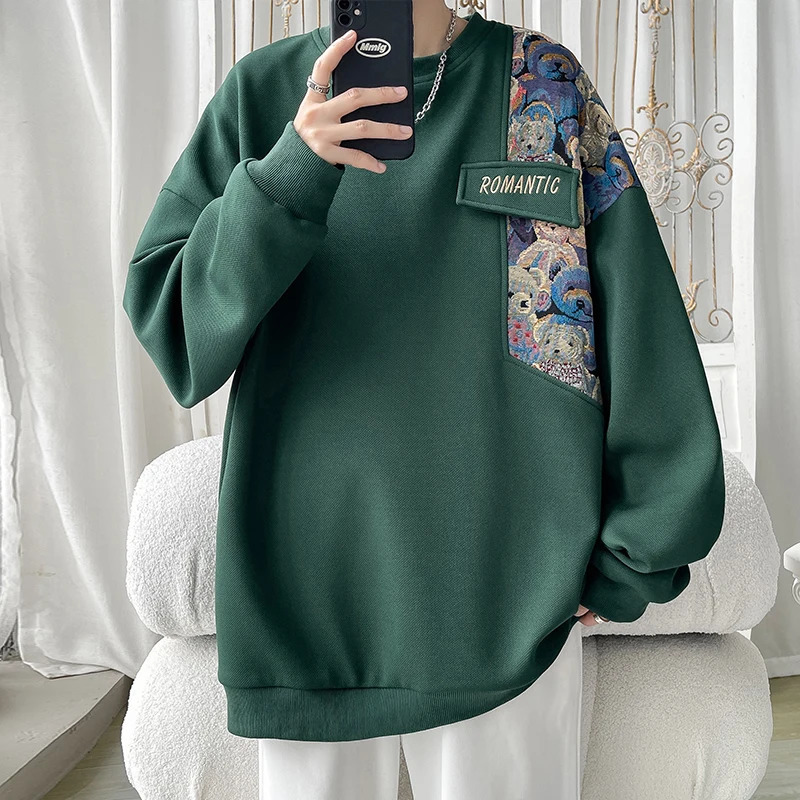 mens hoodie womens Korean fashion O-neck loose long sleeved top Pullover Harajuku streetwear retro couple sweater 241010