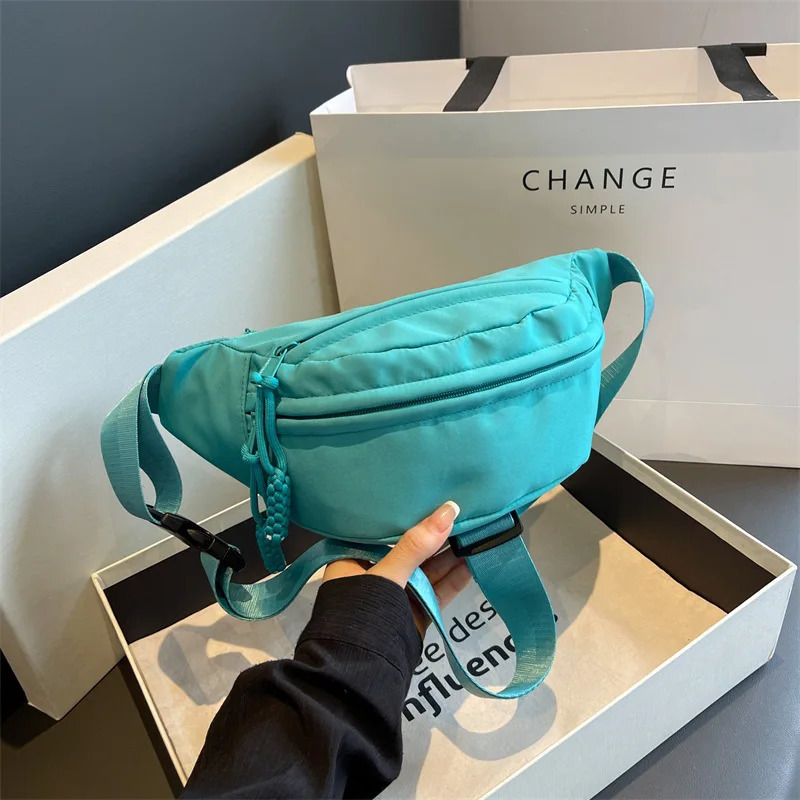 Blue casual sports single shoulder cross body bag womens hip-hop Fanny bag street fashion waist bag 241008