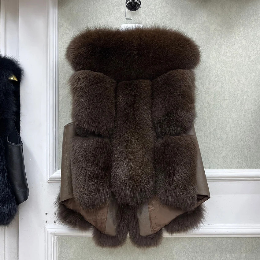 AutumnWinter Warm Womens Jacket Genuine Fox Fur Vest Thick Mid Waist Coat y Street Clothing 241010