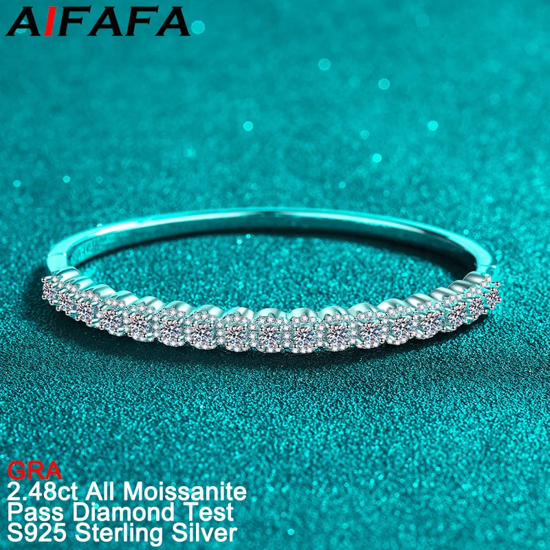 AIFAFA 2.48- all Mo silica bracelet for women galvanized Pt950 thick solid S925 silver cuff bracelet laboratory diamond wedding jewelry 241007