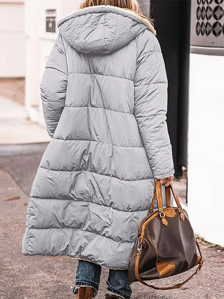 Womens cashmere lined bedding park jacket hooded sweatshirt long sleeved paddle jacket womens winter fashion womens clothing 241007